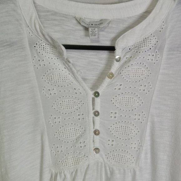 Lucky Brand White Lace Detail Boho Top Small - Picture 3 of 9